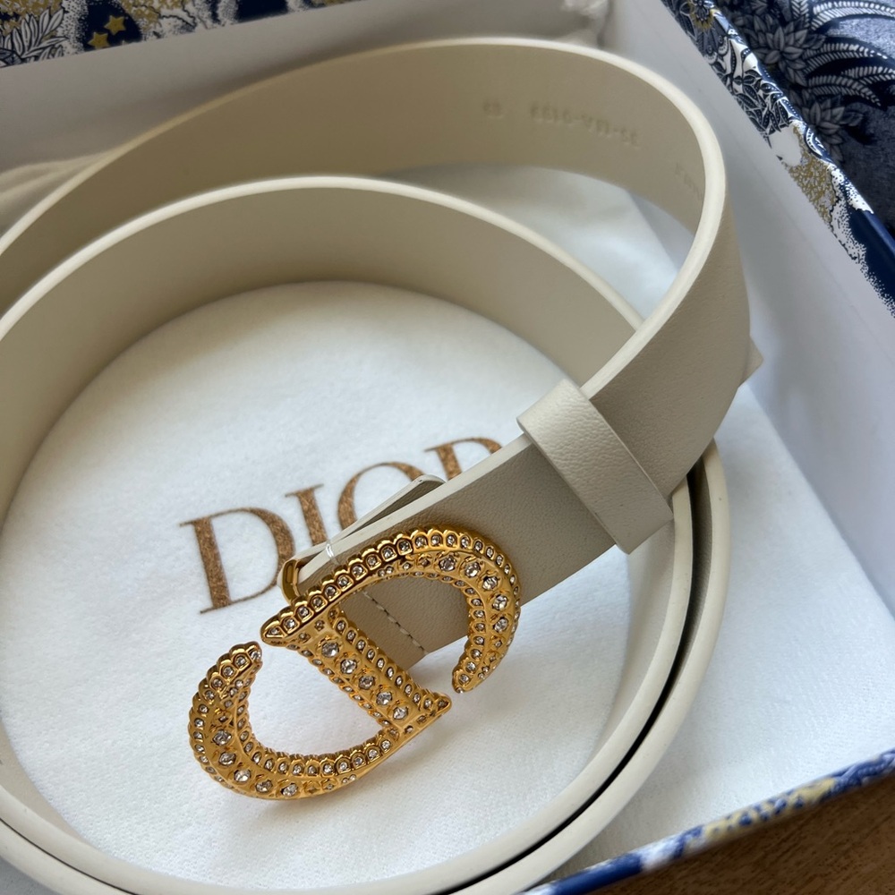 Christian Dior CD Crystal Belt | Cream Leather | Size 85 | - Picture 8 of 8